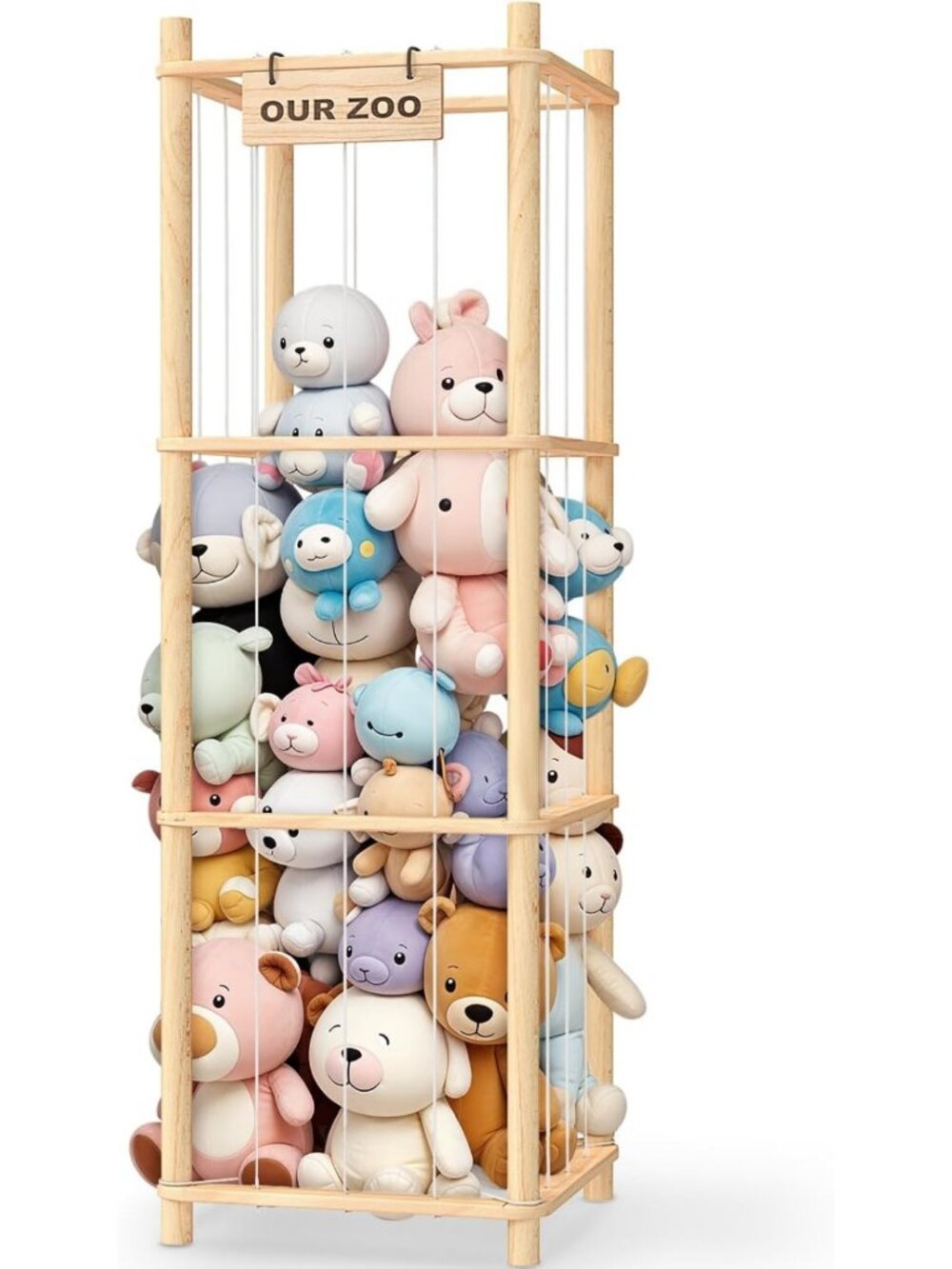 Cute Wooden Stuffed Animal Storage Organizer | Zoo Toy Holder for Kids' Rooms